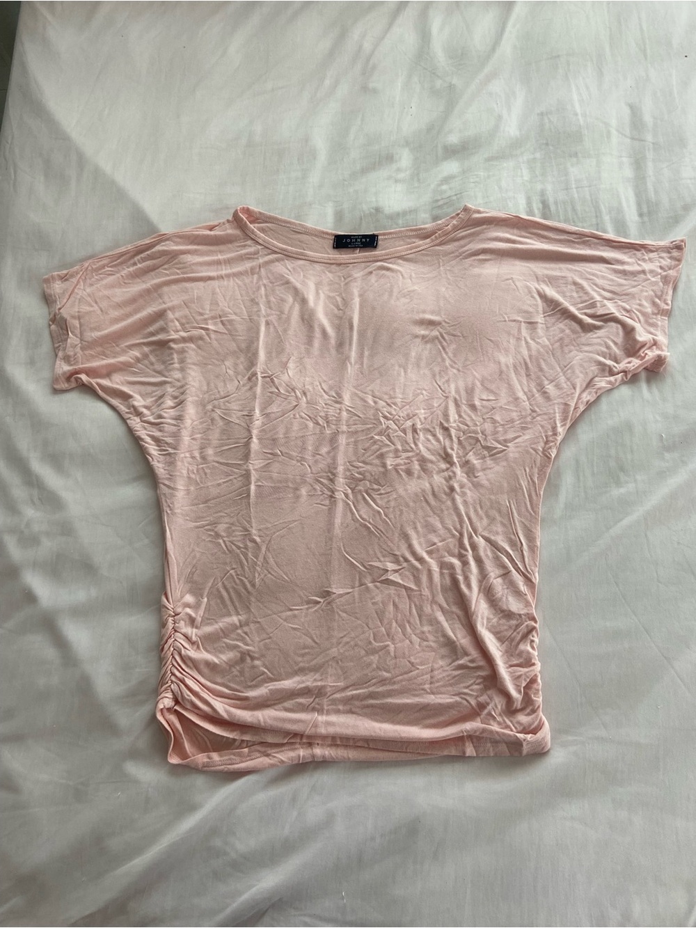 By Johnny Light Pink Short Sleeve Ruched Side Tee